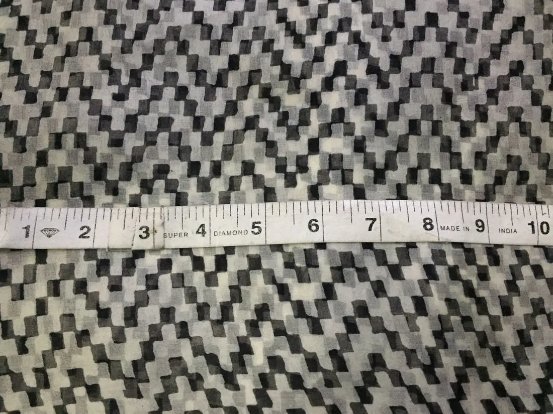 100% silk organza printed zig zag lines ivory and black fabric 44&quot; wide