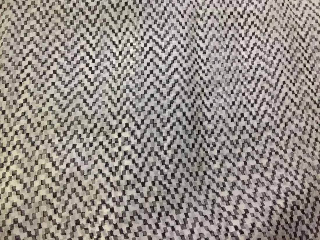 100% silk organza printed zig zag lines ivory and black fabric 44&quot; wide