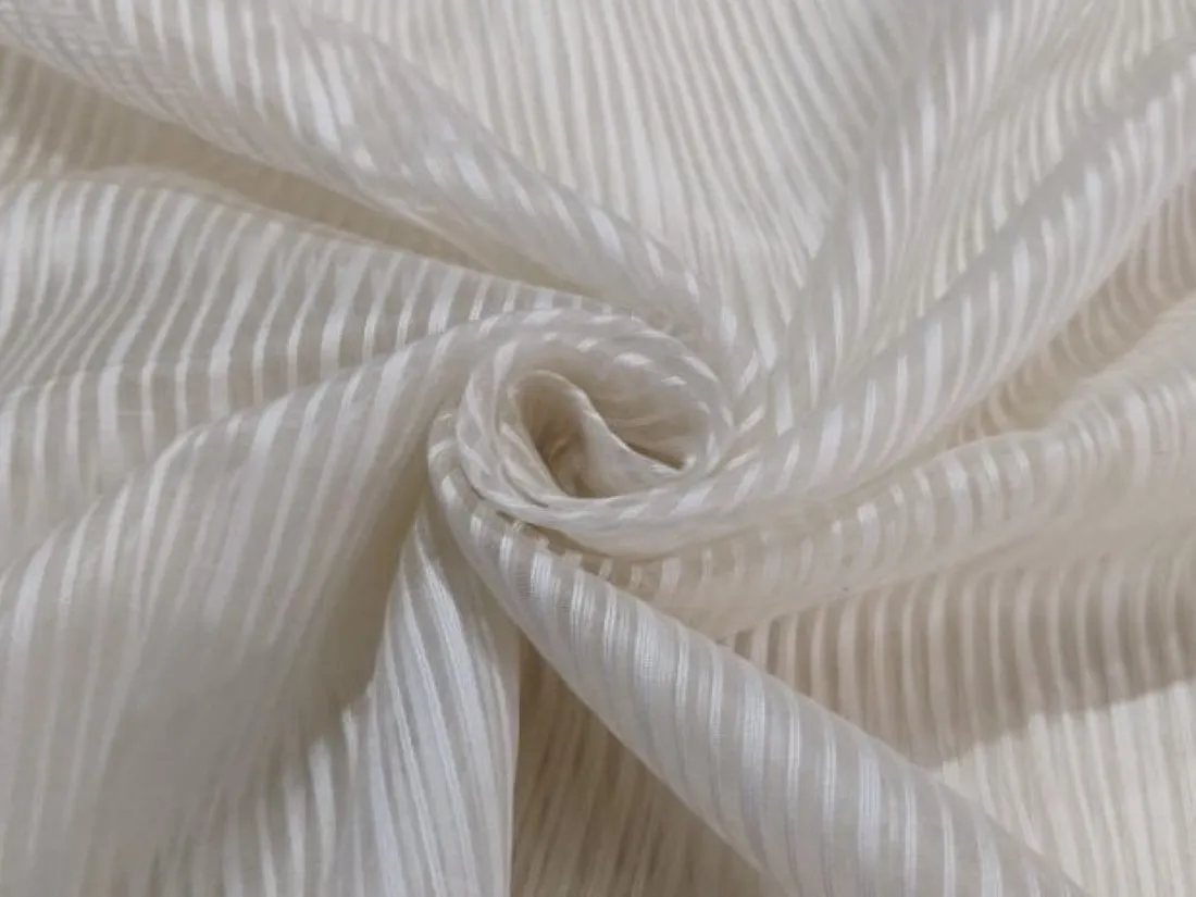 100 % SILK ORGANZA VERTICAL STRIPES IVORY COLOUR SEMI SHEER 44" WIDE [12326]