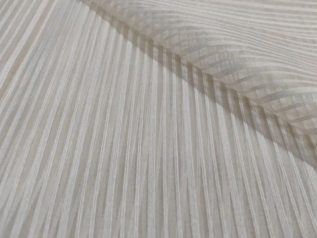 100 % SILK ORGANZA VERTICAL STRIPES IVORY COLOUR SEMI SHEER 44" WIDE [12326]