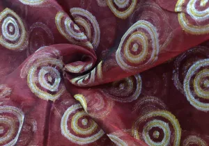 100% silk organza wine with gold and silver jacquard fabric 54&quot; by the yard