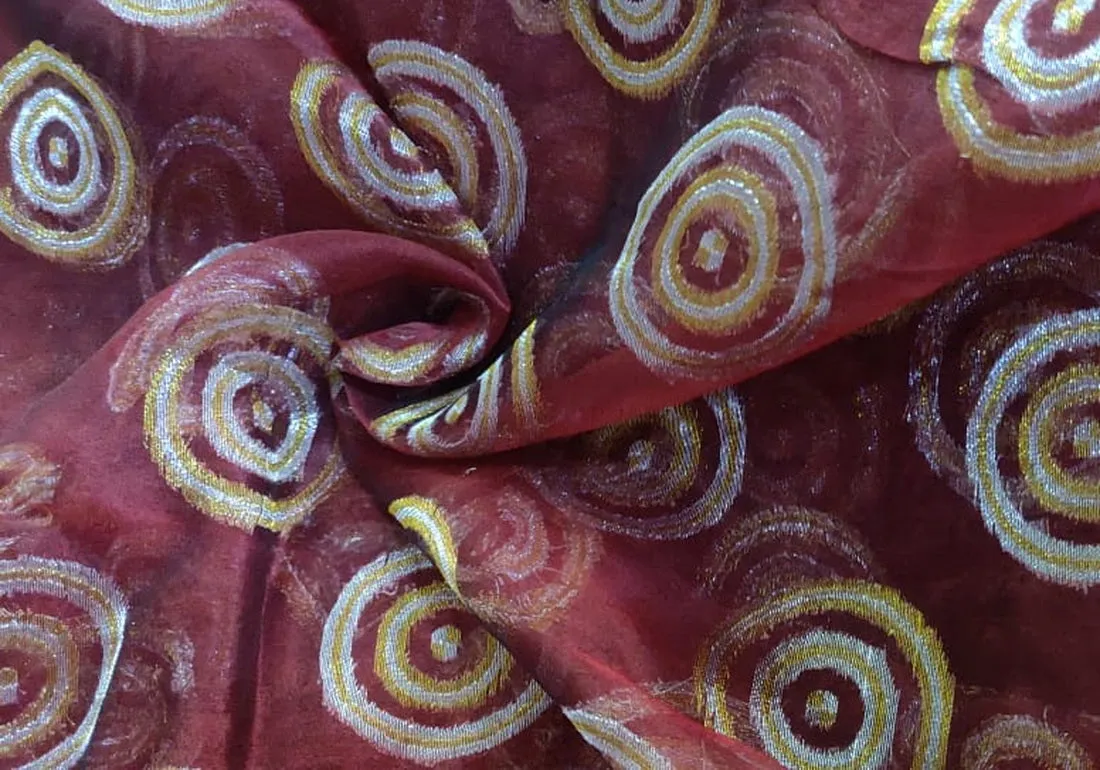 100% silk organza wine with gold and silver jacquard fabric 54&quot; by the yard
