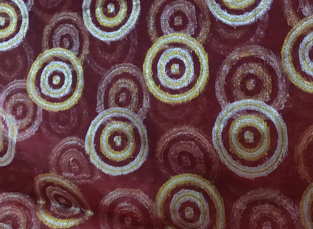 100% silk organza wine with gold and silver jacquard fabric 54&quot; by the yard