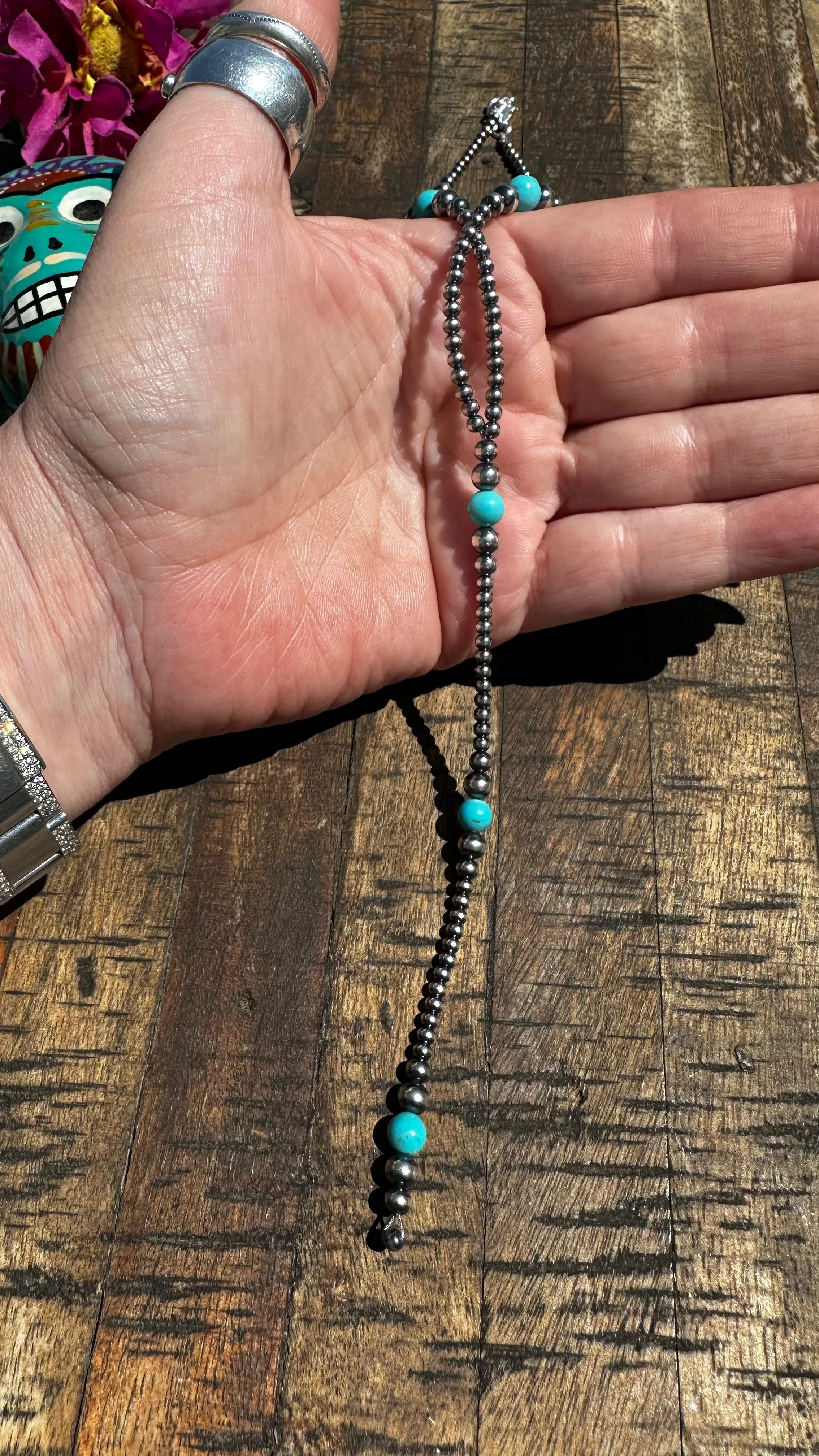 24" "NAVAJO STYLE" STERLING PEARL AND TURQUOISE "MUST HAVE" NECKLACE