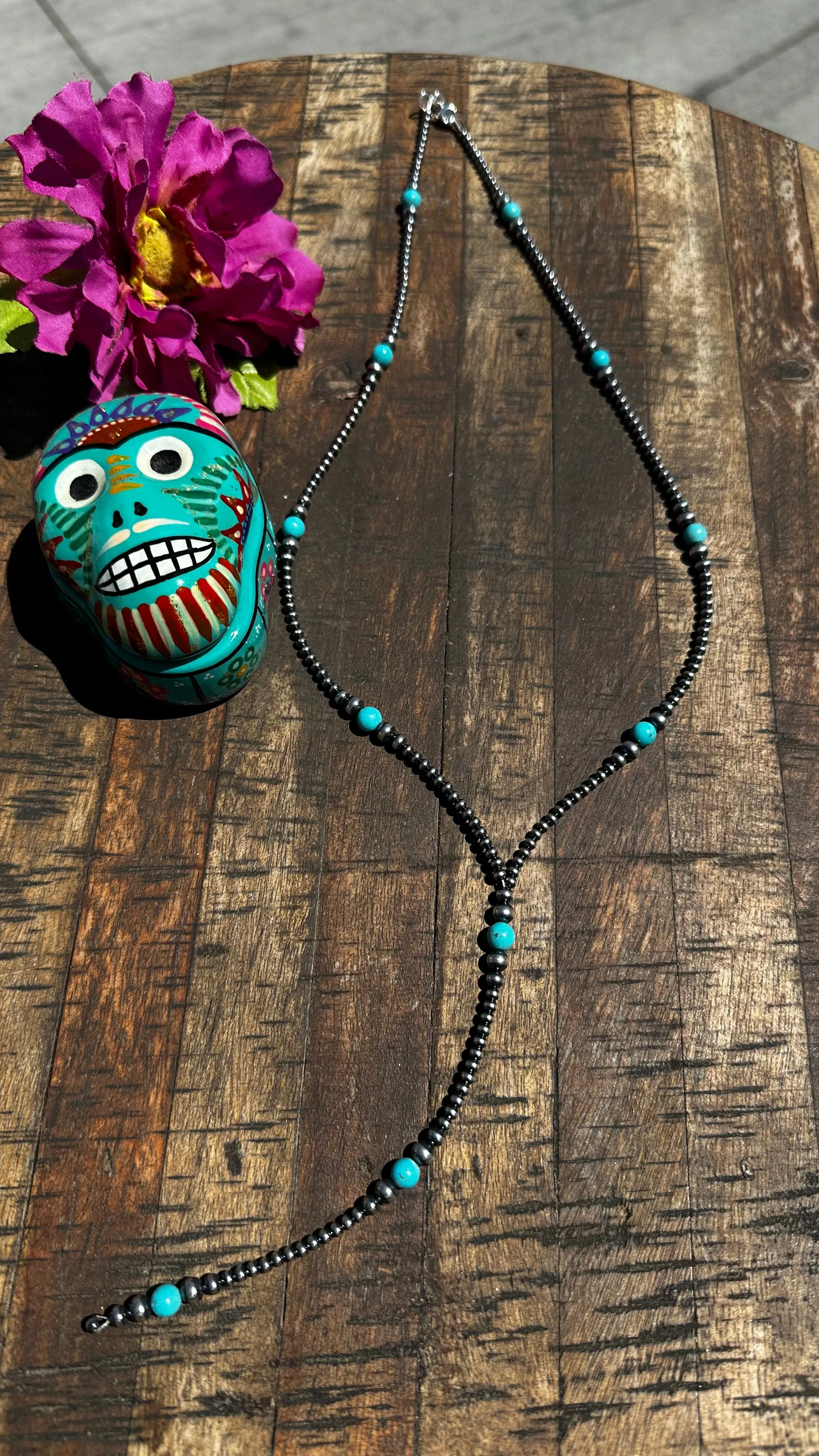 24" "NAVAJO STYLE" STERLING PEARL AND TURQUOISE "MUST HAVE" NECKLACE