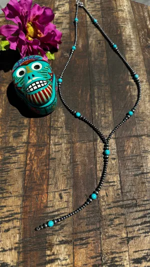 24" "NAVAJO STYLE" STERLING PEARL AND TURQUOISE "MUST HAVE" NECKLACE