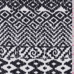 3 YD PC-White/Black Ikat Stripe Crepon Fabric