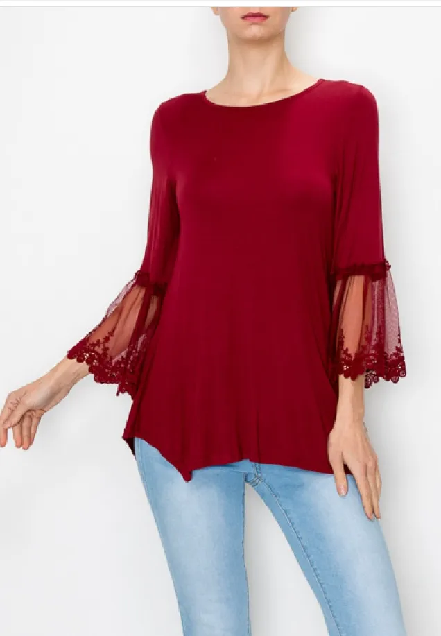 5 Color Ways  - Soft Tops with Lace Bell Sleeves