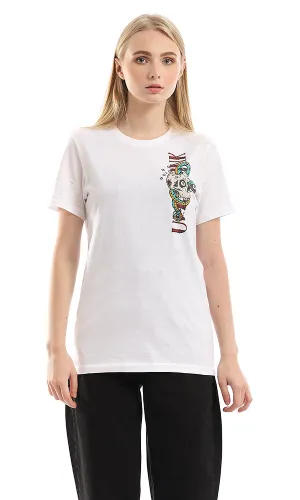 95792 Printed Colorful Skull White Slip On Cotton Tee
