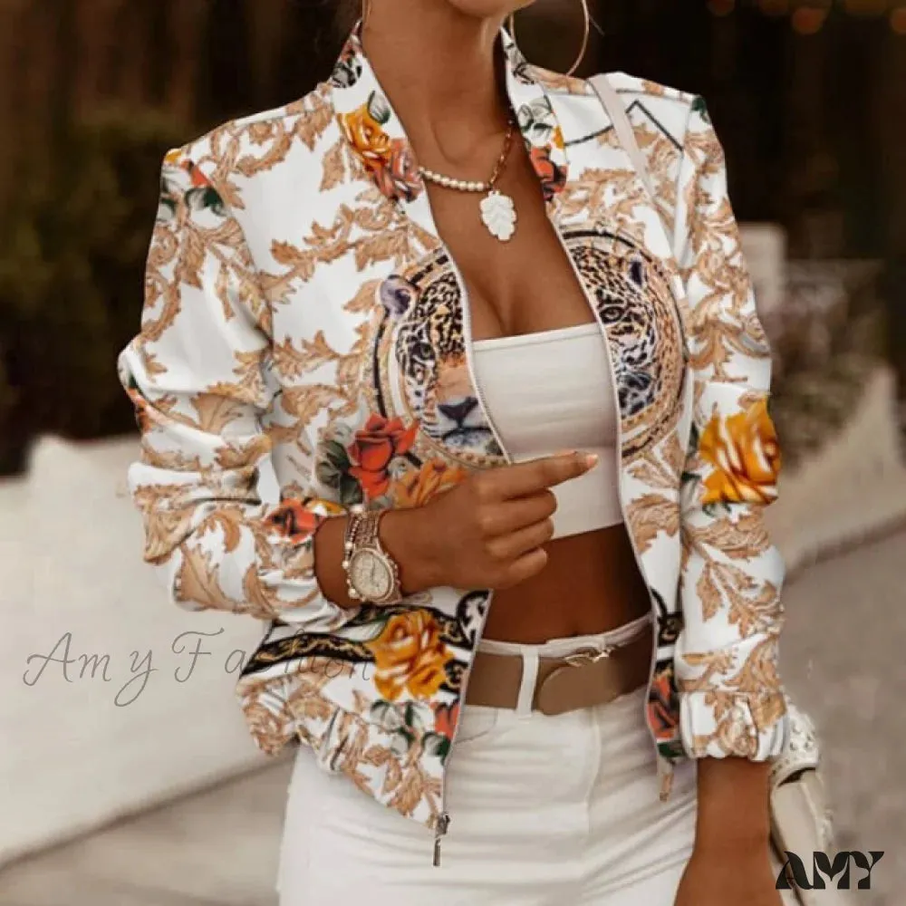 Amy Fashion - Casual Thin Vintage Print  Ladies Coat