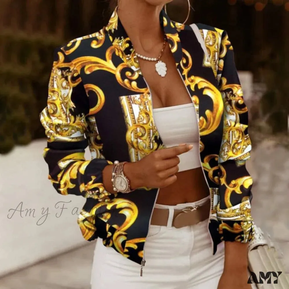 Amy Fashion - Casual Thin Vintage Print  Ladies Coat