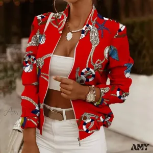 Amy Fashion - Casual Thin Vintage Print  Ladies Coat