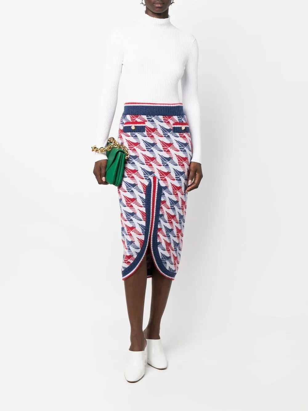Aviation houndstooth-print midi skirt