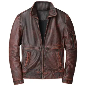 Aviator Men Cowhide Jacket Bomber Cow Leather