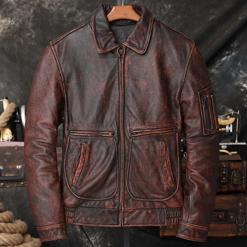 Aviator Men Cowhide Jacket Bomber Cow Leather