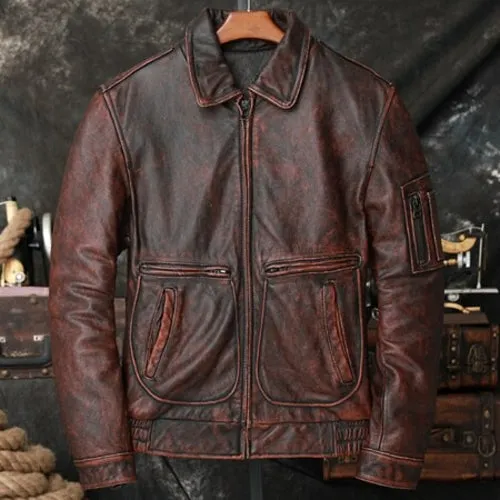 Aviator Men Cowhide Jacket Bomber Cow Leather
