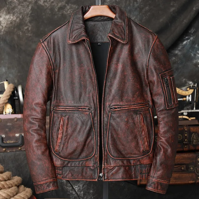 Aviator Men Cowhide Jacket Bomber Cow Leather