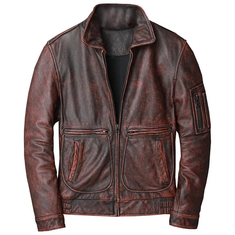 Aviator Men Cowhide Jacket Bomber Cow Leather