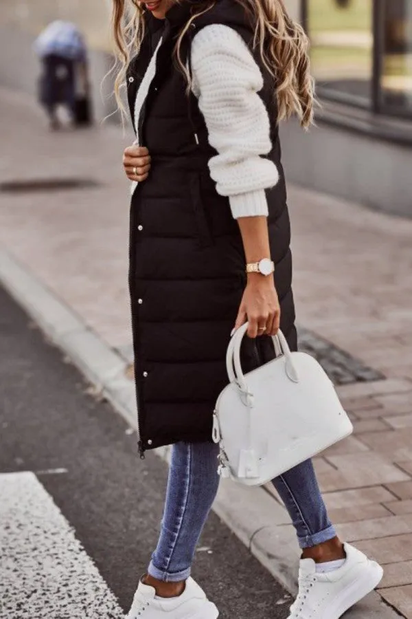 Bjlxn - Black Casual Solid Patchwork Hooded Collar Outerwear