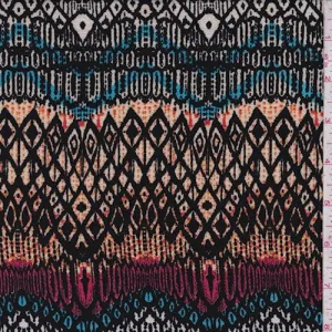 Black/Orange/Blue Tribal Wave Crinkled Crepe Fabric
