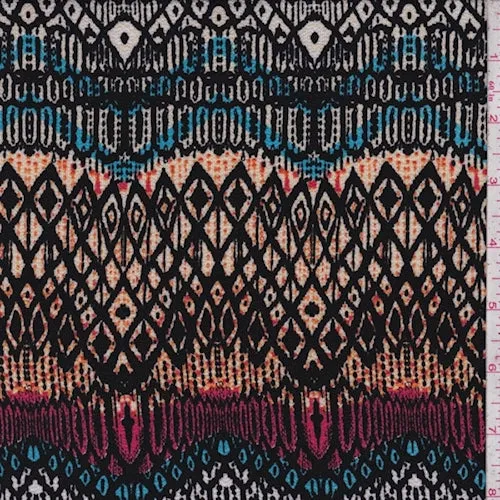 Black/Orange/Blue Tribal Wave Crinkled Crepe Fabric