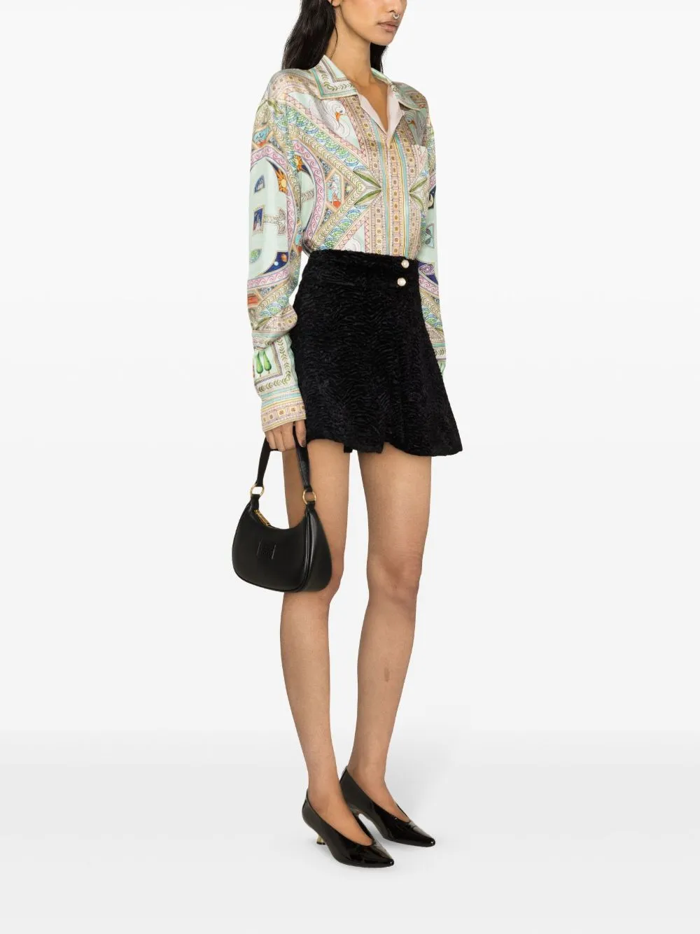 box-pleat detail jacquard velvet miniskirt