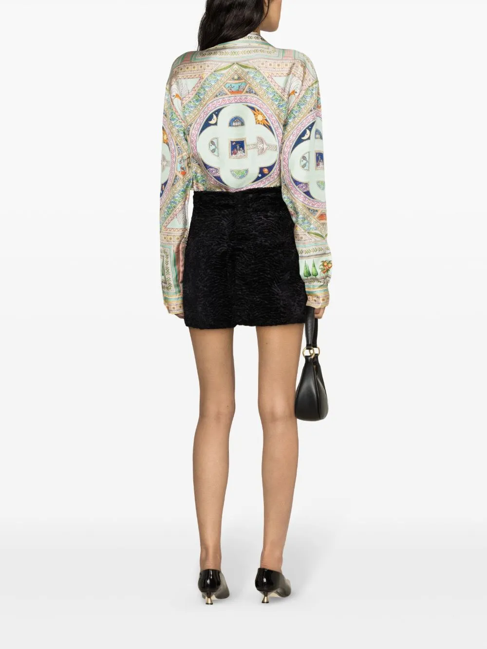 box-pleat detail jacquard velvet miniskirt