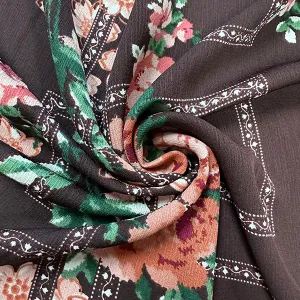 Brown Multi Trellis Poly Print High Crepe Fabric