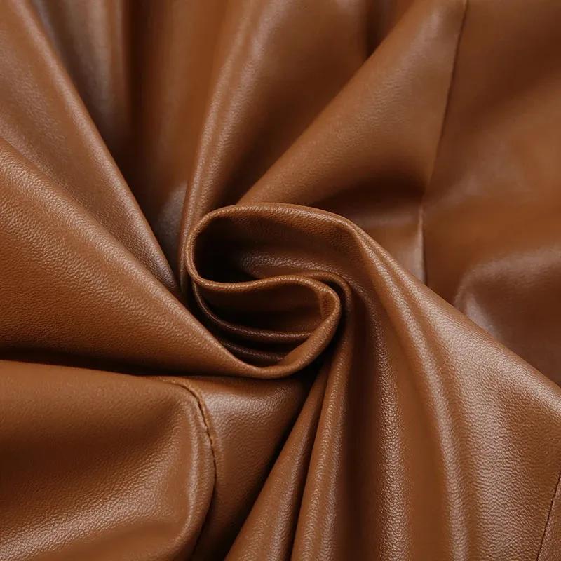 Brown Zipper Stripe Patchwork Leather Jacket