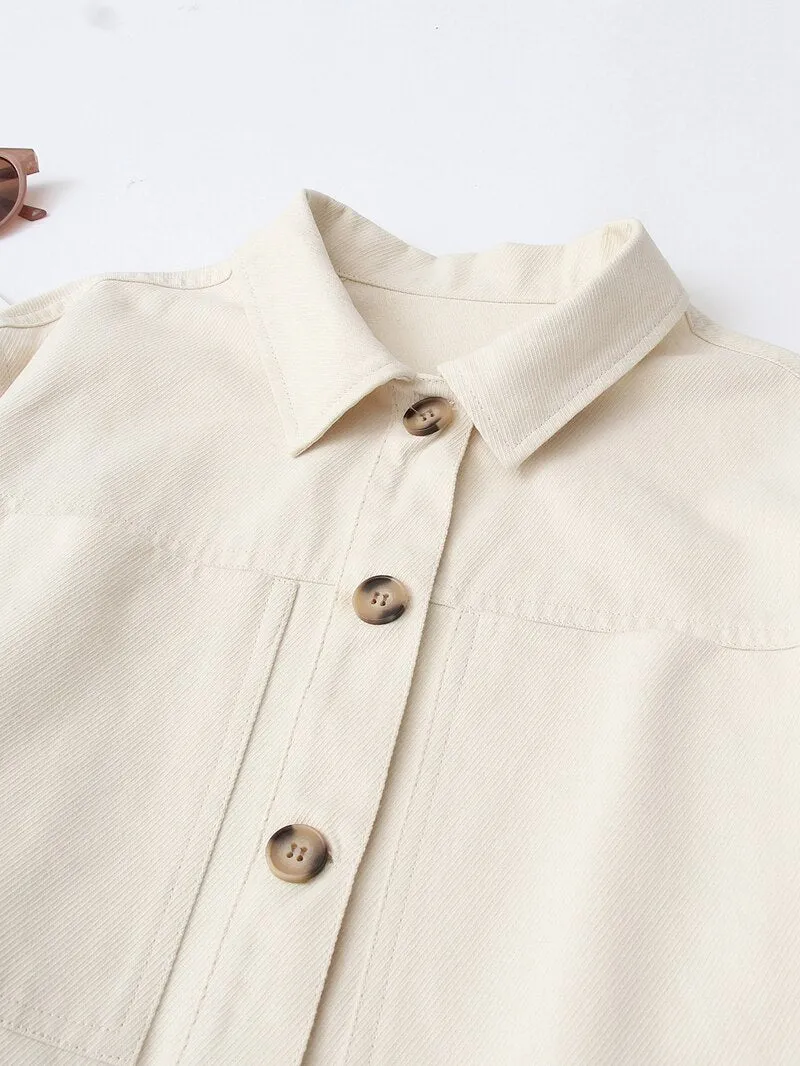 Casual Autumn Crop Jacket Shirt Single Breasted Vintage Long