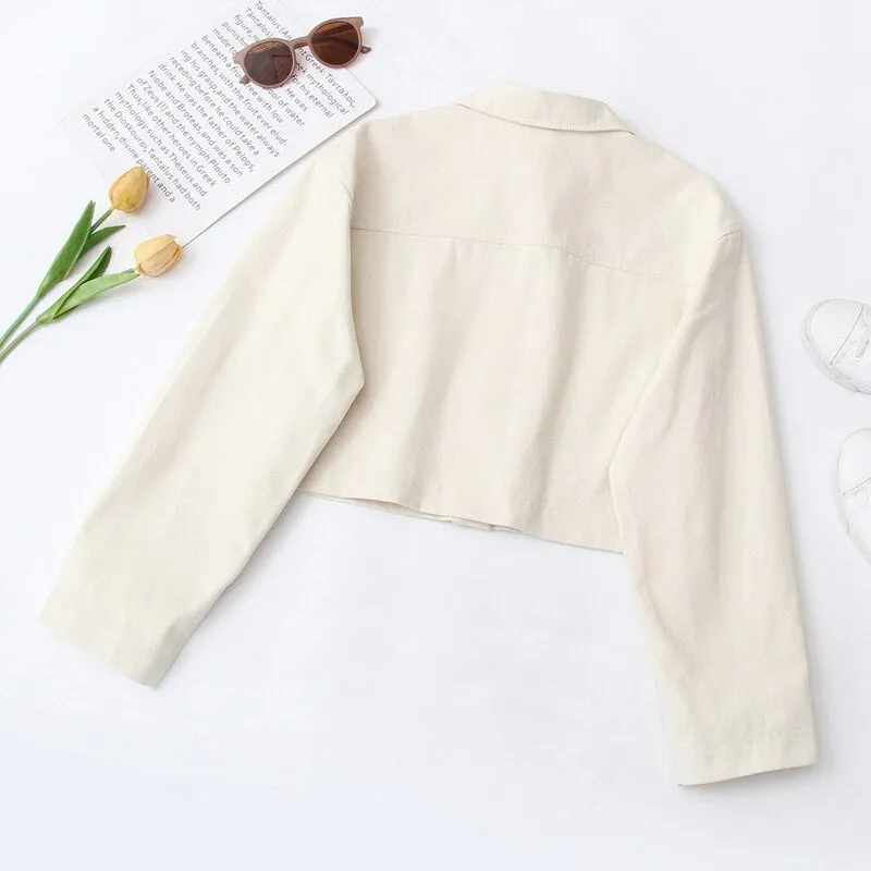 Casual Autumn Crop Jacket Shirt Single Breasted Vintage Long