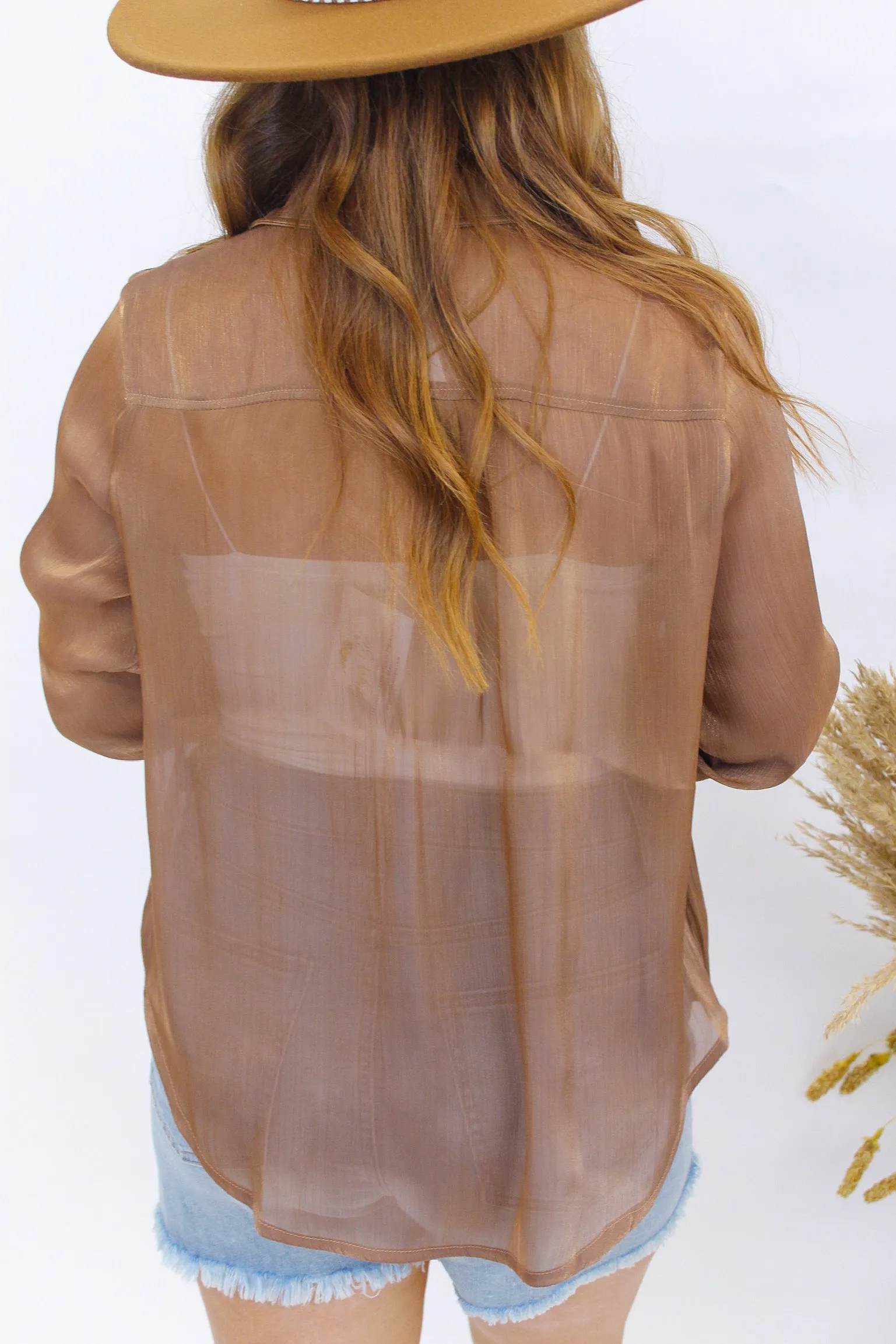 Cool Girl Novelty Button Up- Brown