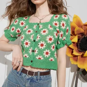 Cottagecore Floral Crochet Cardigan