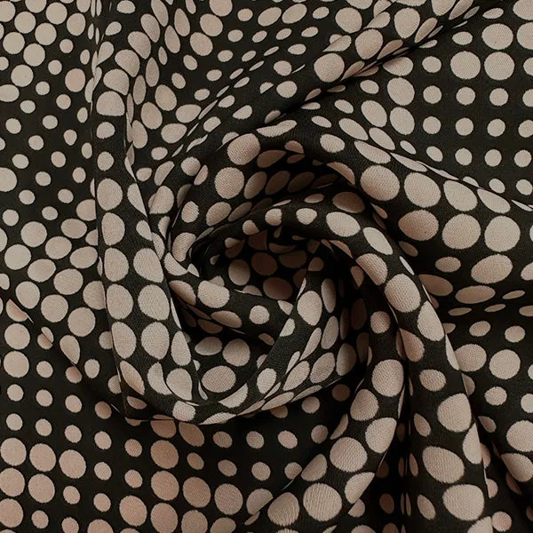 Cream Dot Print Poly Peachskin Fabric