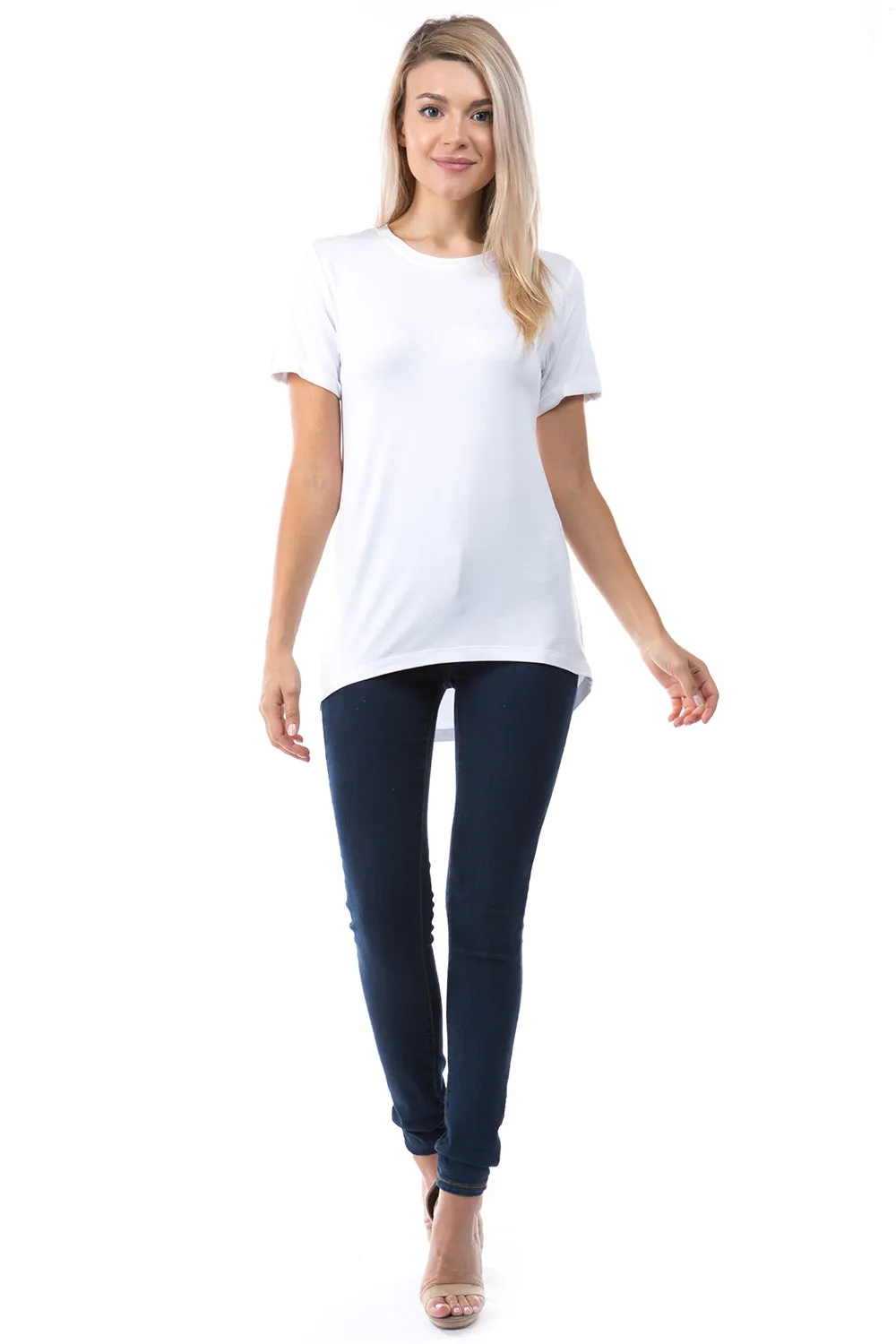 Crew Neck Short Sleeve with Hi-Low Hem