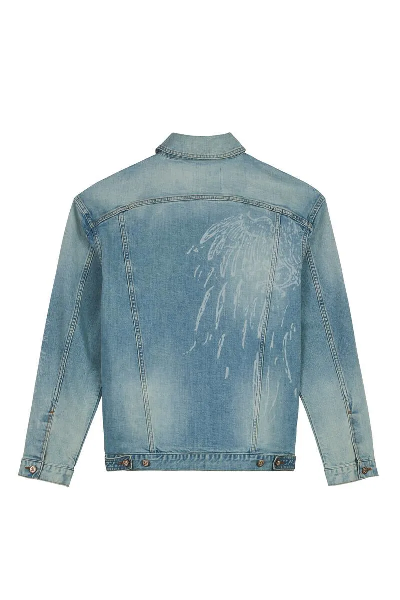 Dead Than Cool Laser Print Denim Jacket (Lt Blue)