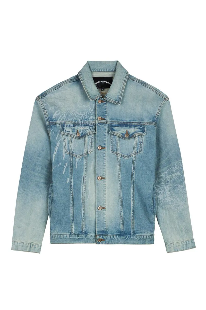 Dead Than Cool Laser Print Denim Jacket (Lt Blue)