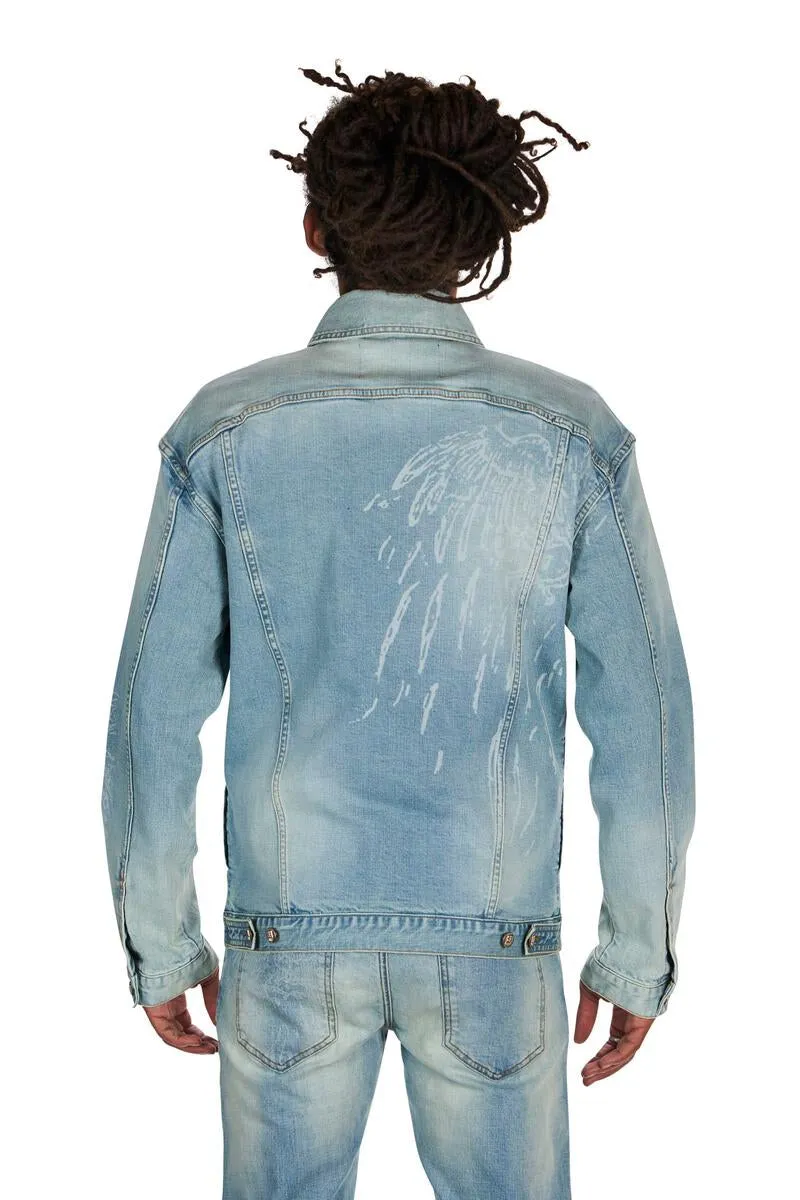 Dead Than Cool Laser Print Denim Jacket (Lt Blue)