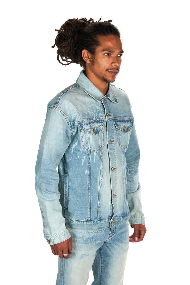 Dead Than Cool Laser Print Denim Jacket (Lt Blue)