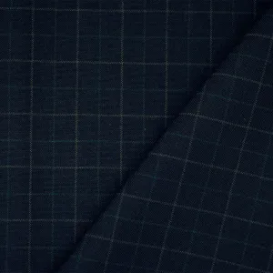 Deep Navy-Green-Gray Polyester Wool Check Woven Shirting Fabric