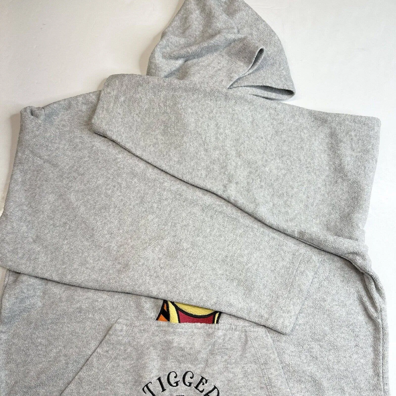Disney TIGGER Sweatshirt Sz Medium Gray Embroidered Winnie Pooh Hooded Hoodie