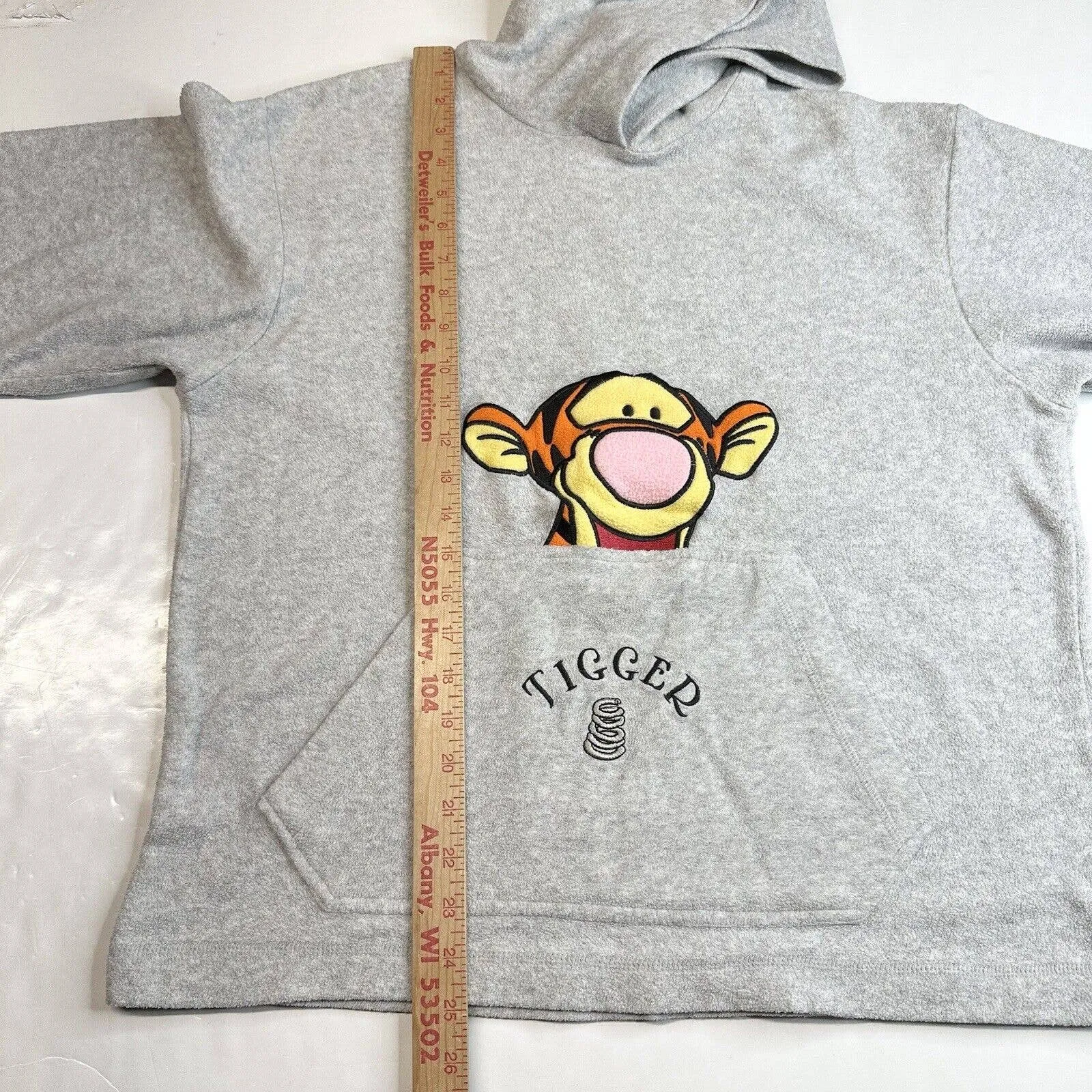 Disney TIGGER Sweatshirt Sz Medium Gray Embroidered Winnie Pooh Hooded Hoodie