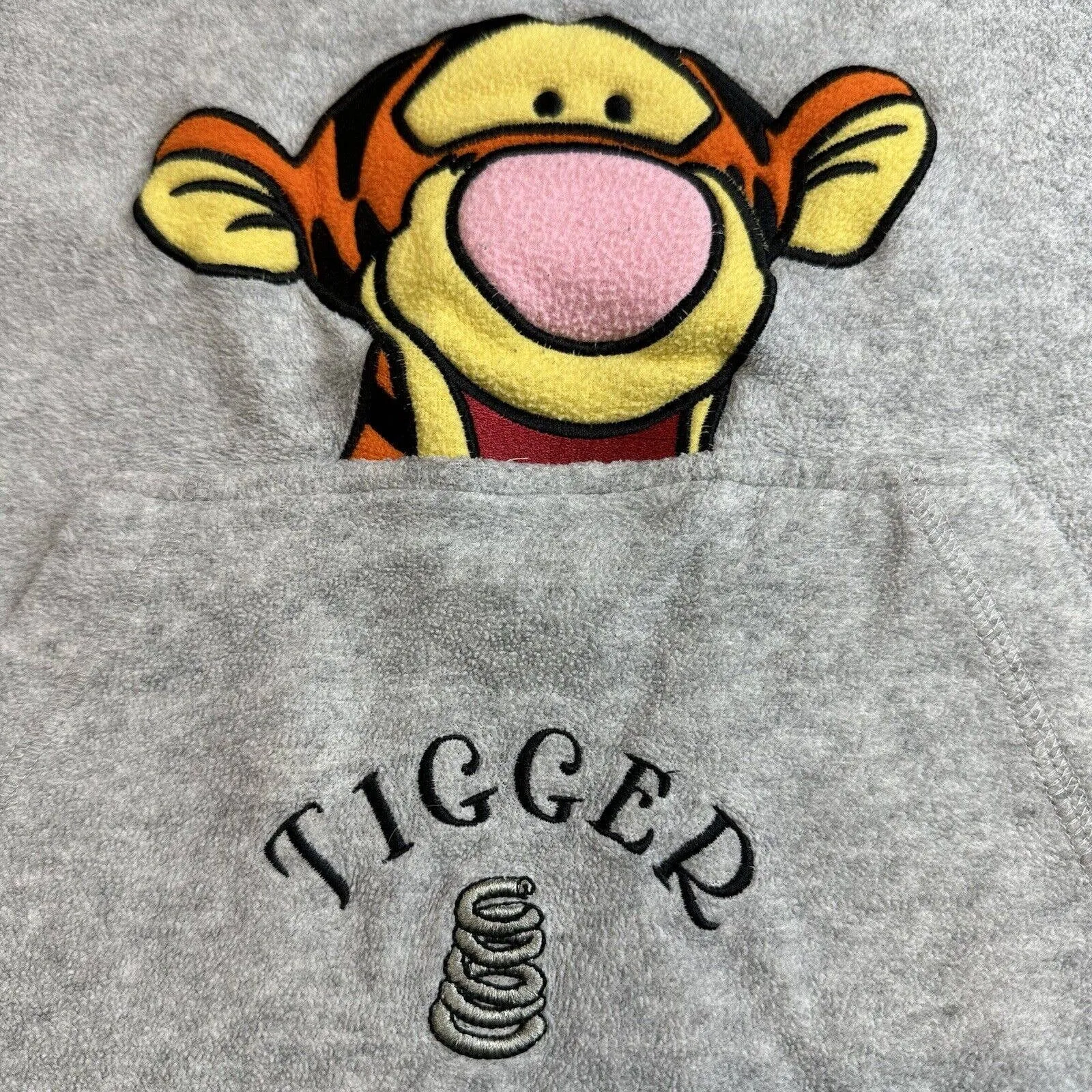 Disney TIGGER Sweatshirt Sz Medium Gray Embroidered Winnie Pooh Hooded Hoodie