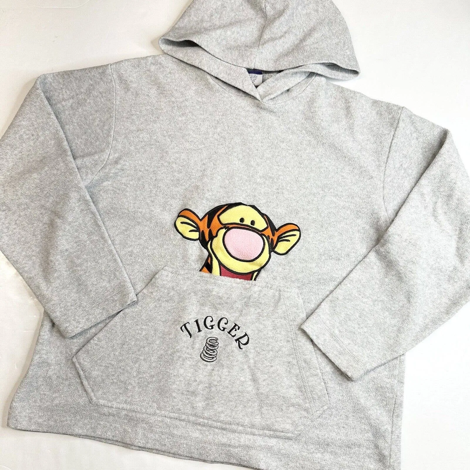 Disney TIGGER Sweatshirt Sz Medium Gray Embroidered Winnie Pooh Hooded Hoodie