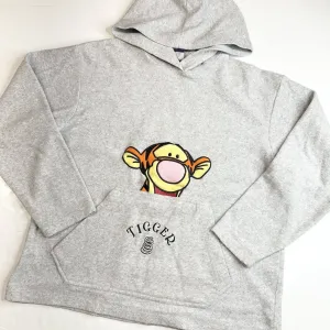 Disney TIGGER Sweatshirt Sz Medium Gray Embroidered Winnie Pooh Hooded Hoodie