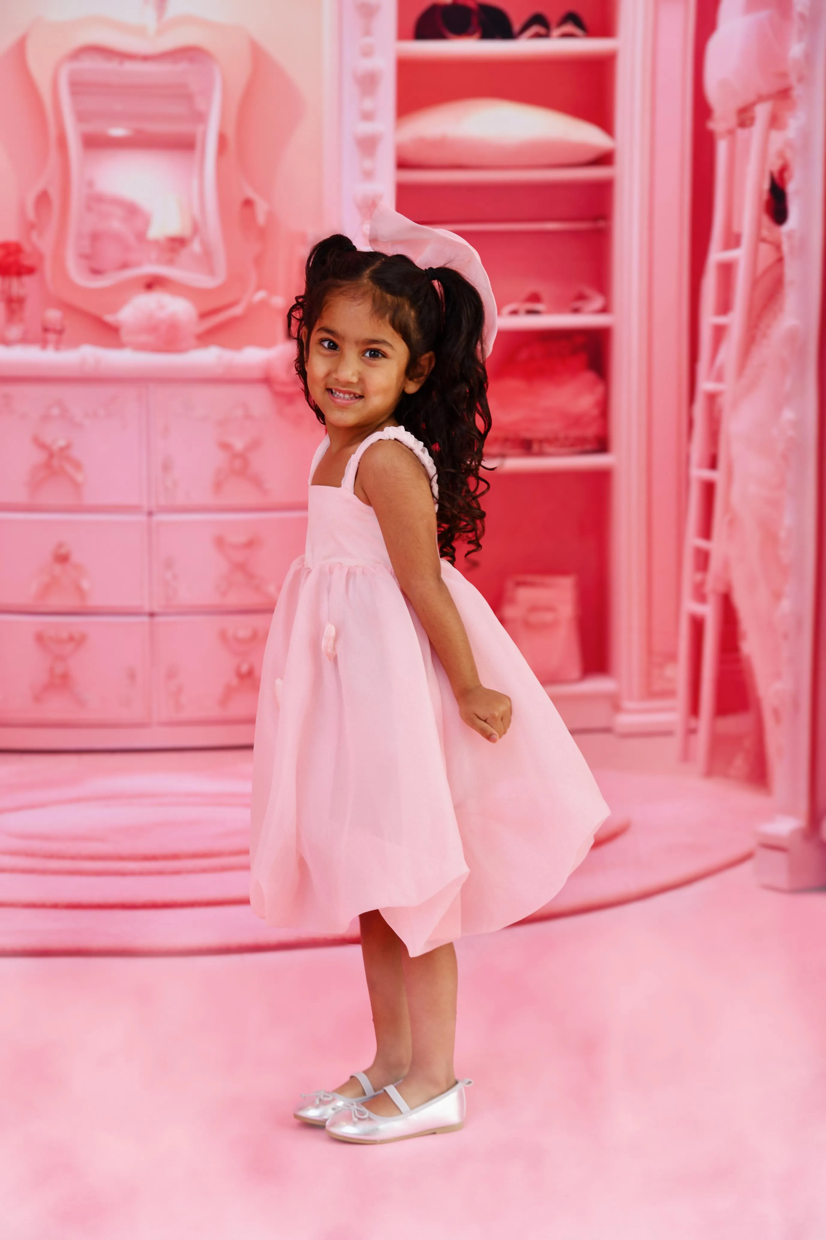 DOLLY WORLD HEART BALLOON ORGANZA DRESS WITH COTTON BODY dollypink