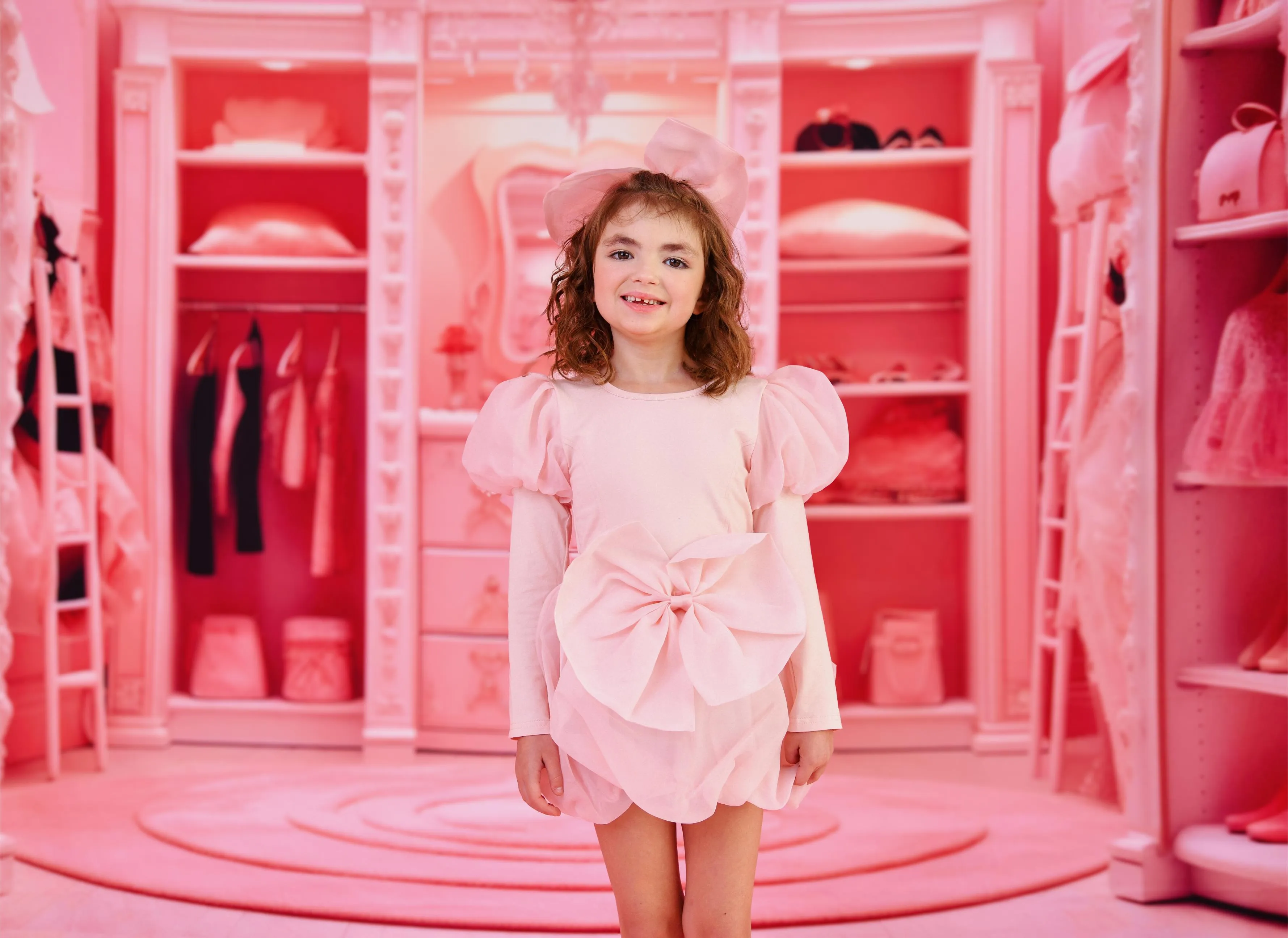DOLLY WORLD PUFF LONG SLEEVE ORGANZA TOP WITH COTTON BODY dollypink