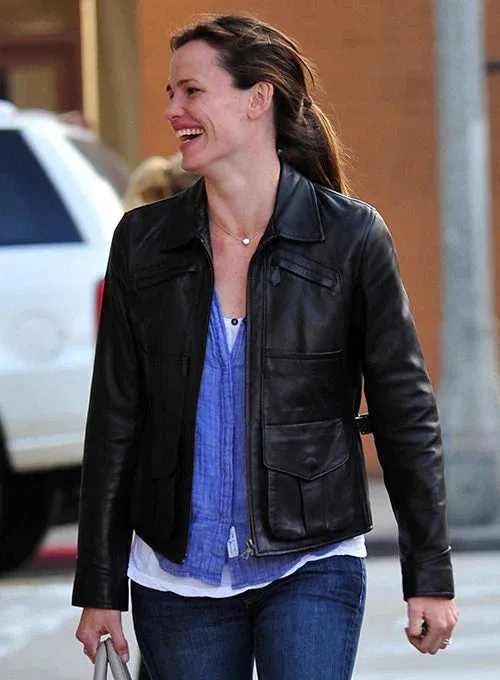 Elegant Black Leather Jacket Worn By Jennifer Garner | Jennifer Garner Elegant Black Leather Jacket