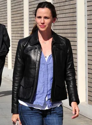 Elegant Black Leather Jacket Worn By Jennifer Garner | Jennifer Garner Elegant Black Leather Jacket