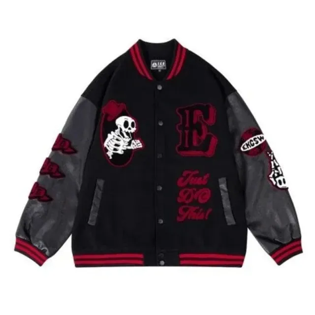 Embroidery  Leather Baseball Coat